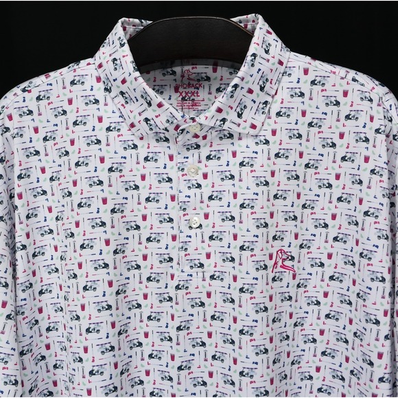 MINT! Rhoback Mens 3XL Polo Shirt Bev Golf Cart Drinks Print White Luxury Preppy - Picture 4 of 8